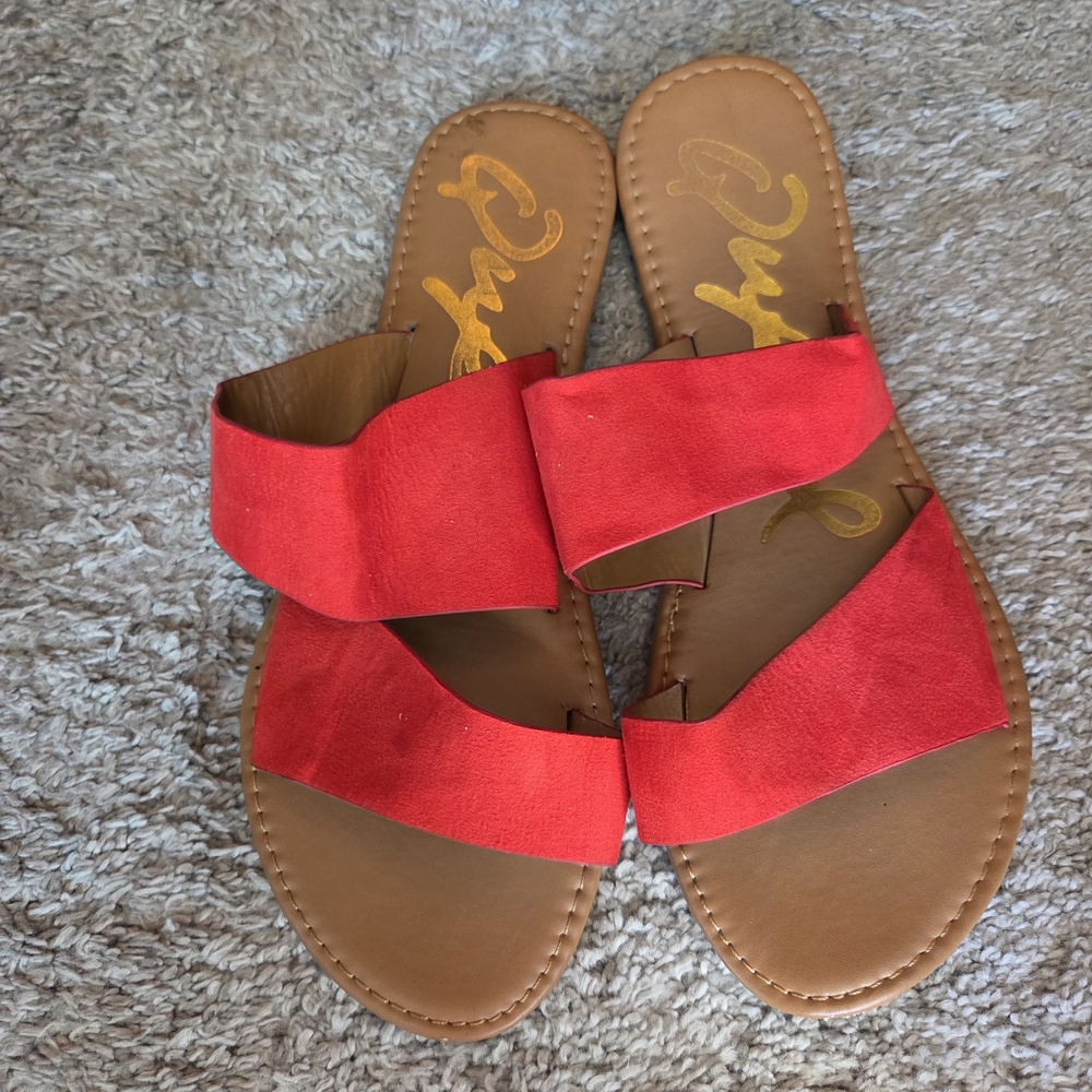 Qupid Red Strap Sandals